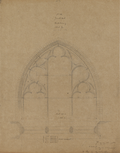 216914 Afbeelding van het ontwerp voor het vierde zuidelijke venster met tracering in het schip van de Jacobikerk te ...